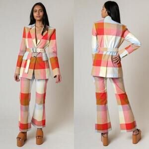 Rachel Antonoff Benjamin Plaid Belted Blazer Jacket in Picnic Blanket Size 2